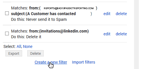 create new filter Gmail